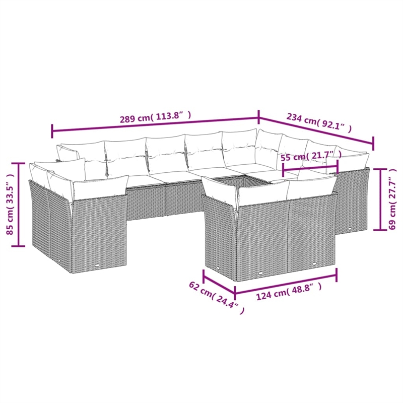 Afuera Living Contemporary 12 Piece Poly Rattan Sofa Set in Gray