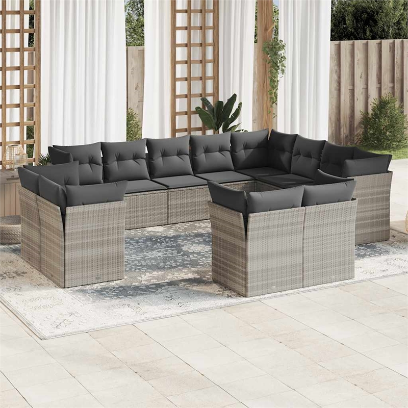 Afuera Living Contemporary Synthetic Poly Rattan 12 Piece Sofa Set in Gray