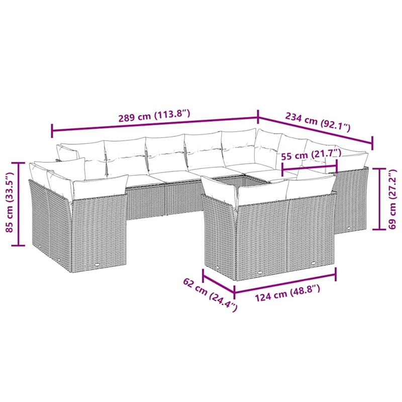 Afuera Living Contemporary Synthetic Poly Rattan  Large Sofa Set in Brown