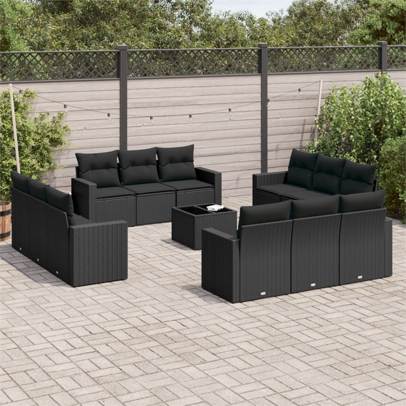 Afuera Living Contemporary Synthetic Poly Rattan 13 Piece  Sofa Set in Black