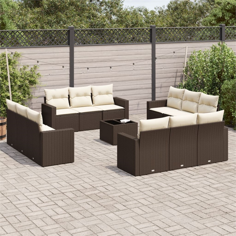 Afuera Living Contemporary 13 Piece Poly Rattan Sofa Set in Brown/Cream