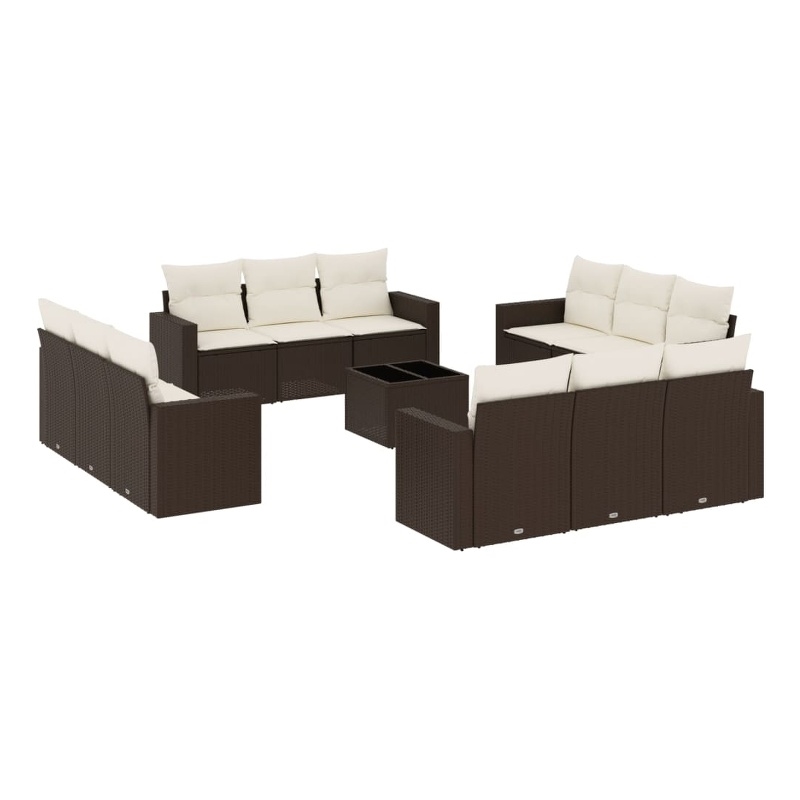 Afuera Living Contemporary 13 Piece Poly Rattan Sofa Set in Brown/Cream