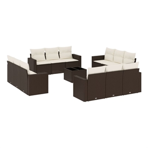 Afuera Living Contemporary 13 Piece Poly Rattan Sofa Set in Brown/Cream