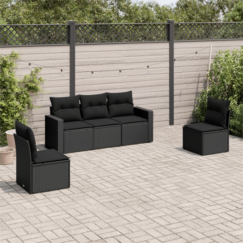 Afuera Living Contemporary 5 Piece Poly Rattan Large Sofa Set in Black