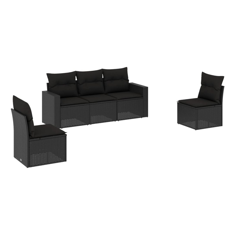 Afuera Living Contemporary 5 Piece Poly Rattan Large Sofa Set in Black