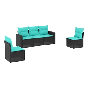 Afuera Living Contemporary 5 Piece Steel Sofa Set in Black/Blue