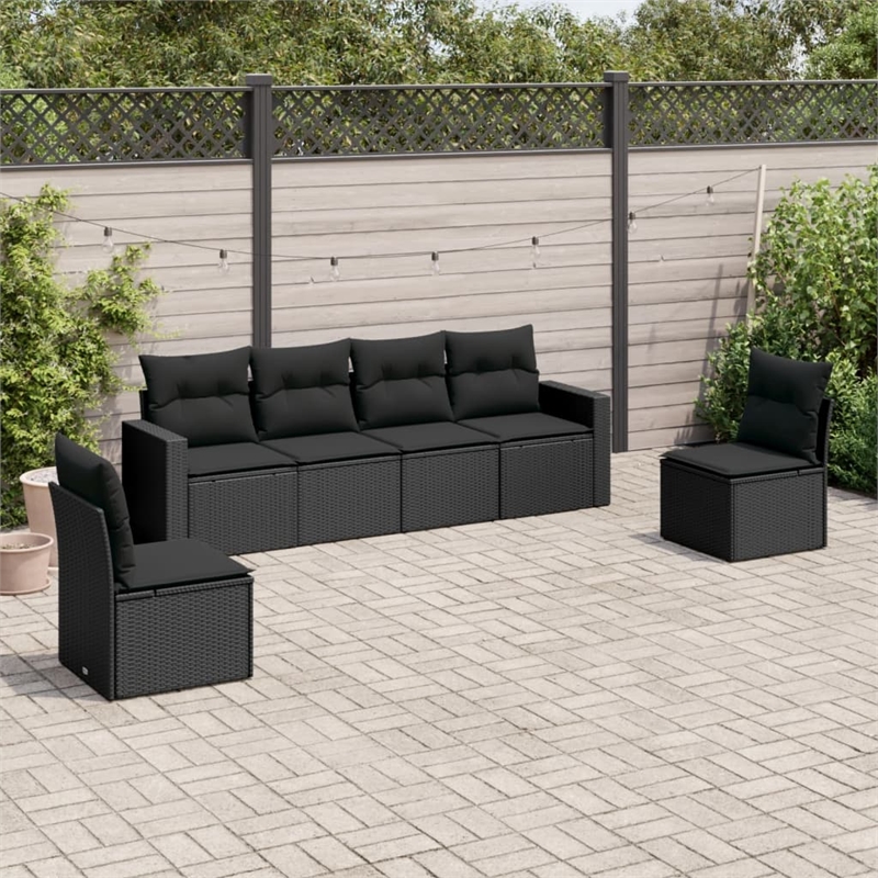 Afuera Living Contemporary 6 Piece Poly Rattan Sofa Set in Black