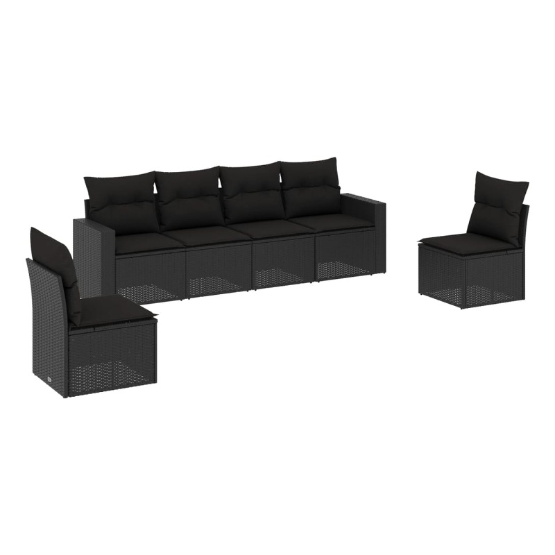 Afuera Living Contemporary 6 Piece Poly Rattan Sofa Set in Black