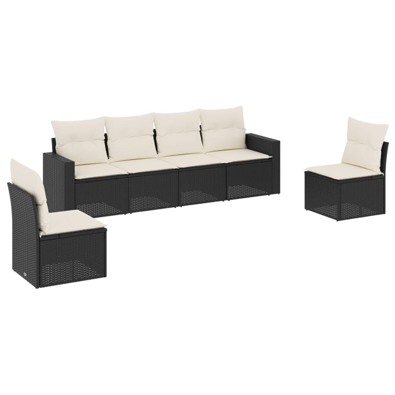 Afuera Living Contemporary 6 Piece Poly Rattan Sofa Set in Black/Cream