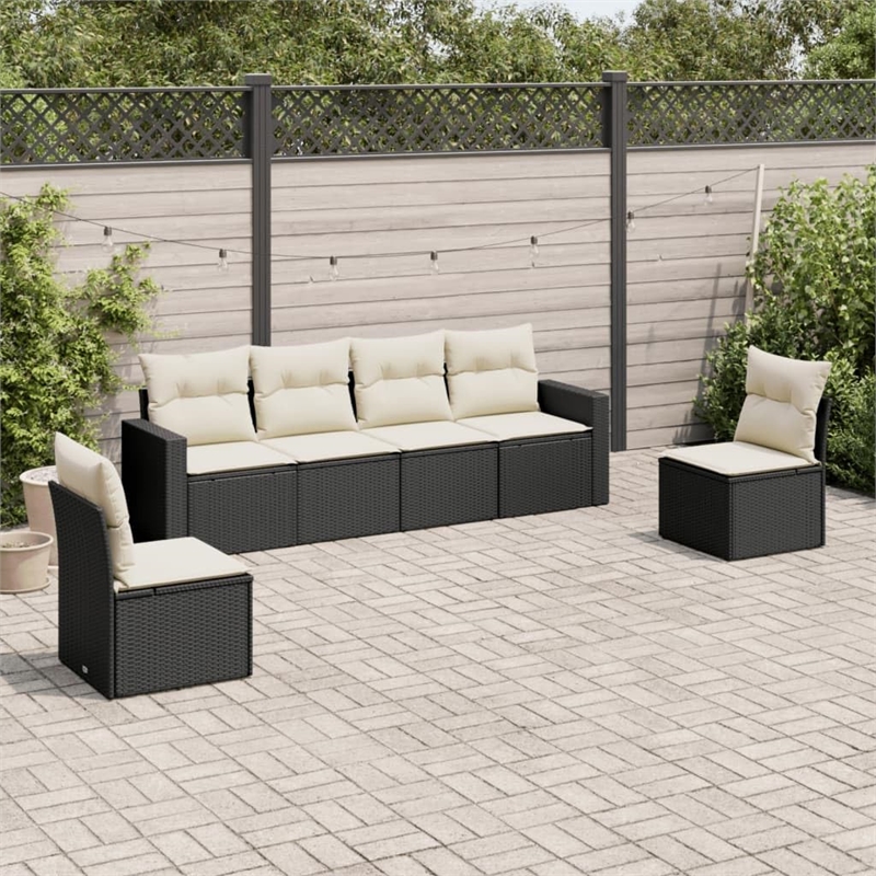 Afuera Living Contemporary 6 Piece Poly Rattan Sofa Set in Black/Cream