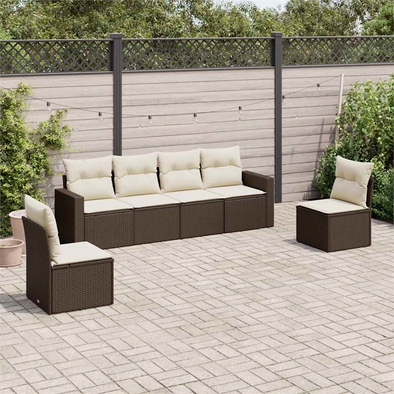 Afuera Living Contemporary 6 Piece Poly Rattan Sofa Set in Brown/Cream