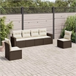 Afuera Living Contemporary 6 Piece Poly Rattan Sofa Set in Brown/Cream