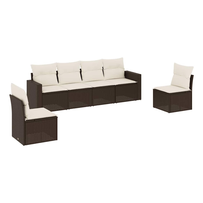 Afuera Living Contemporary 6 Piece Poly Rattan Sofa Set in Brown/Cream