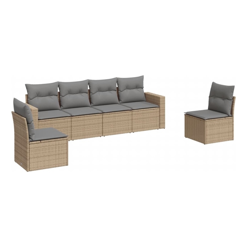 Afuera Living Contemporary 6 Piece Poly Rattan Sofa Set in Gray/Beige