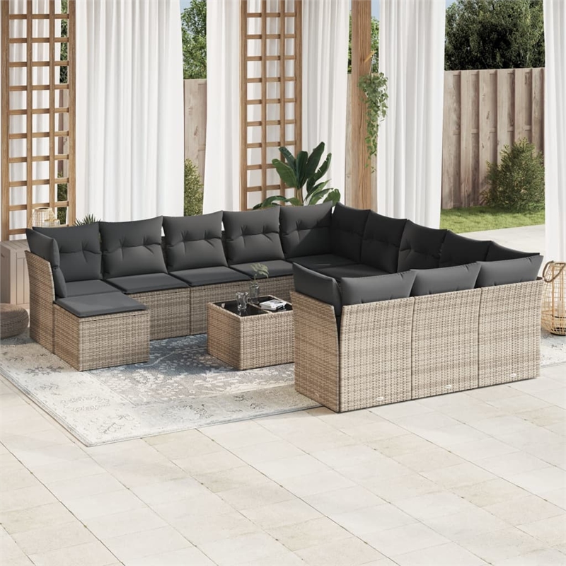 Afuera Living Contemporary 13 Piece Poly Rattan Sofa Set in Gray
