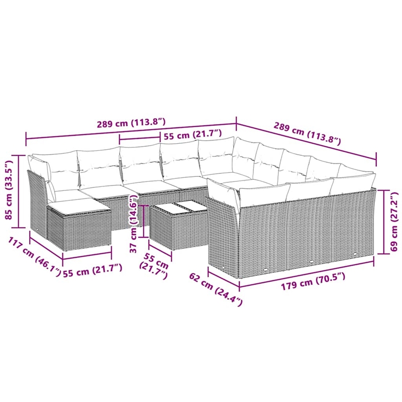 Afuera Living Contemporary Synthetic Poly Rattan 13 Piece  Sofa Set in Gray