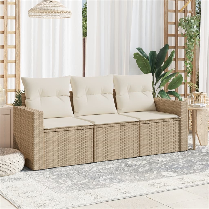 Afuera Living Contemporary Synthetic Poly Rattan  Medium Sofa Set in Beige