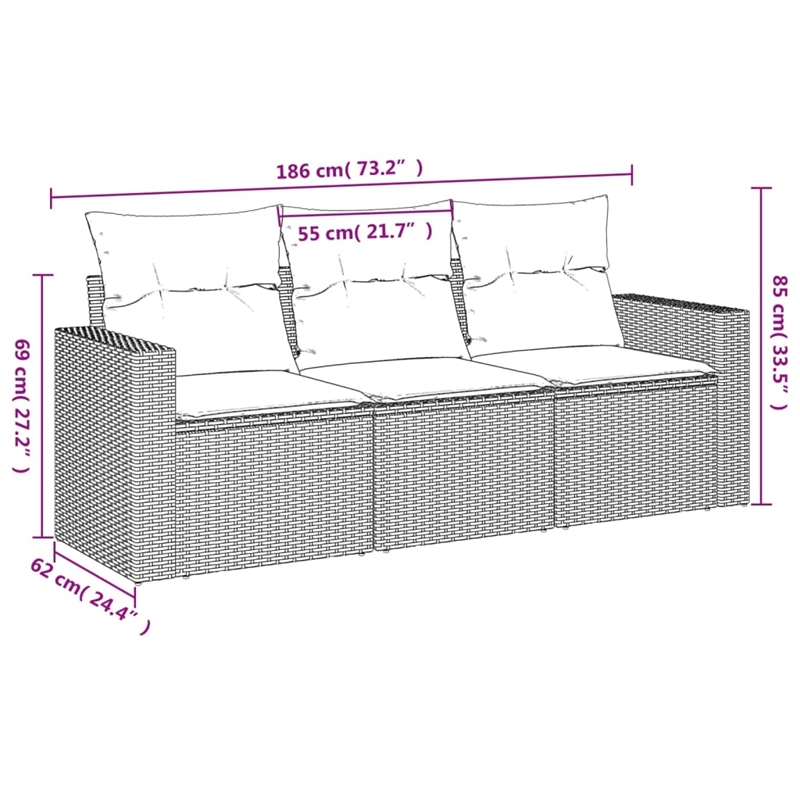 Afuera Living Contemporary 3 Piece Poly Rattan Sofa Set in Gray/Beige