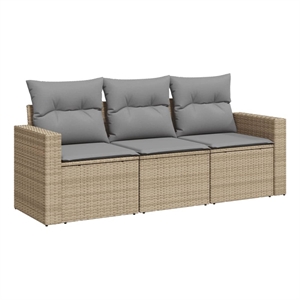 Afuera Living Contemporary 3 Piece Poly Rattan Sofa Set in Gray/Beige