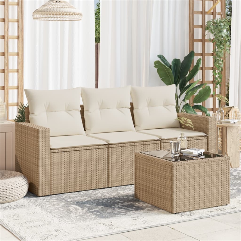 Afuera Living Contemporary 4 Piece Poly Rattan Sofa Set in Beige