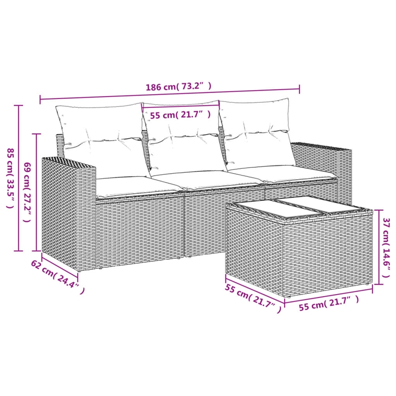 Afuera Living Contemporary 4 Piece Poly Rattan Sofa Set in Beige