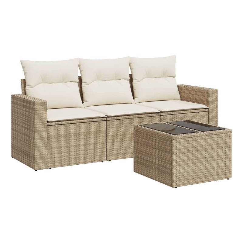 Afuera Living Contemporary 4 Piece Poly Rattan Sofa Set in Beige