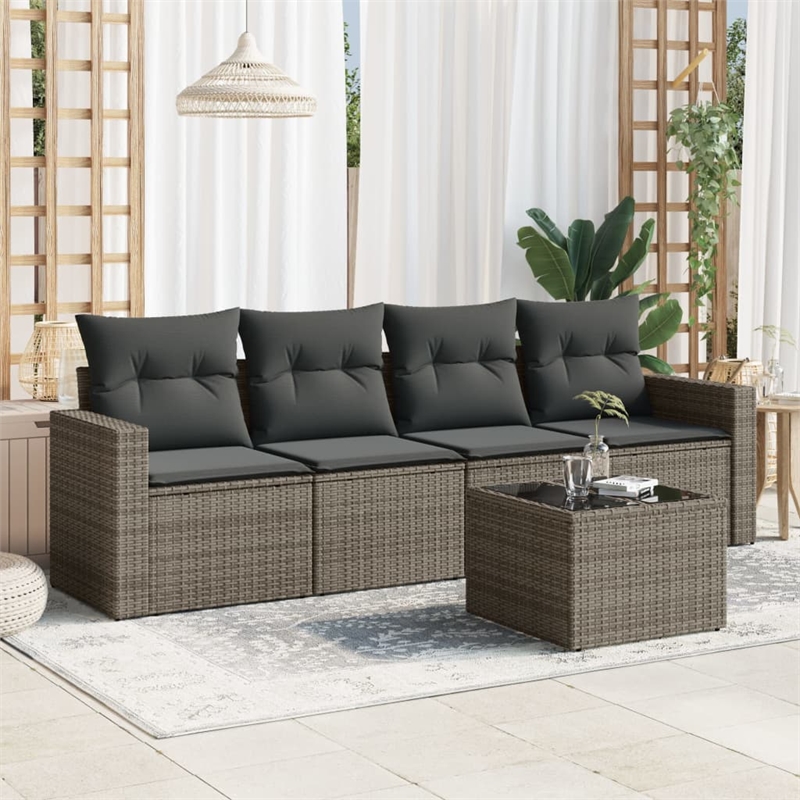 Afuera Living Contemporary 5 Piece Poly Rattan Sofa Set in Gray