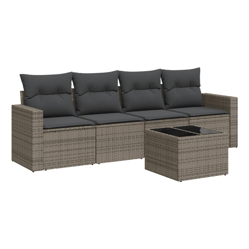Afuera Living Contemporary 5 Piece Poly Rattan Sofa Set in Gray