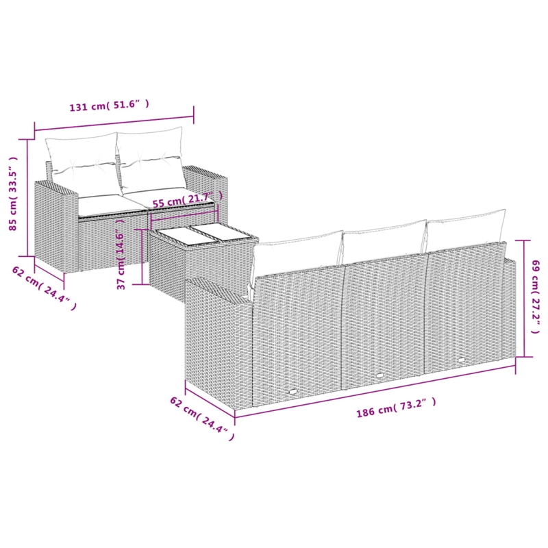 Afuera Living Contemporary 6 Piece Poly Rattan Sofa Set in Gray