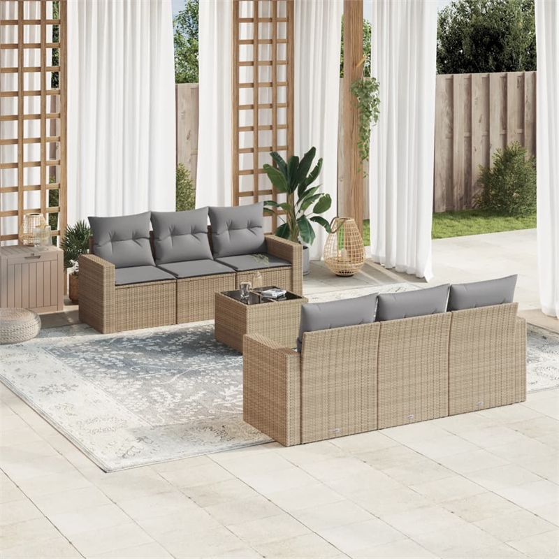 Afuera Living Contemporary 7 Piece Poly Rattan Sofa Set in Beige