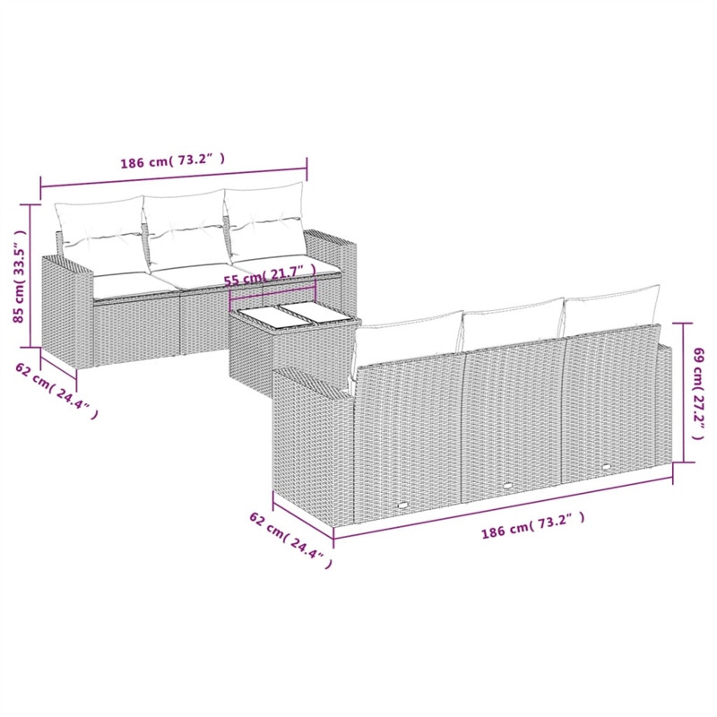 Afuera Living Contemporary 7 Piece Poly Rattan Sofa Set in Beige