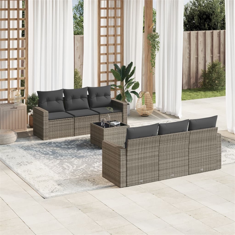 Afuera Living Contemporary Synthetic Poly Rattan 7 Piece  Sofa Set in Gray