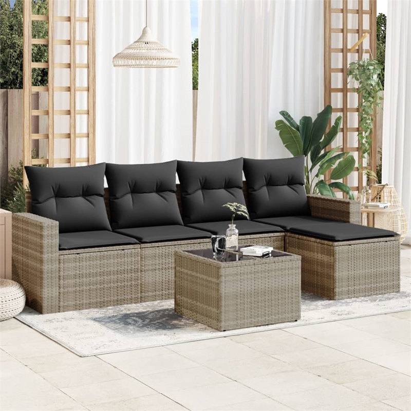 Afuera Living Contemporary 6 Piece Poly Rattan Sofa Set in Gray