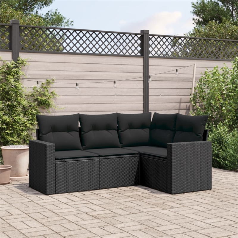 Afuera Living Contemporary Synthetic Poly Rattan 4 Piece  Sofa Set in Black