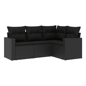 Afuera Living Contemporary Synthetic Poly Rattan 4 Piece  Sofa Set in Black