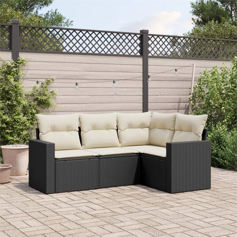 Afuera Living Contemporary 4 Piece Poly Rattan Sofa Set in Black/Cream