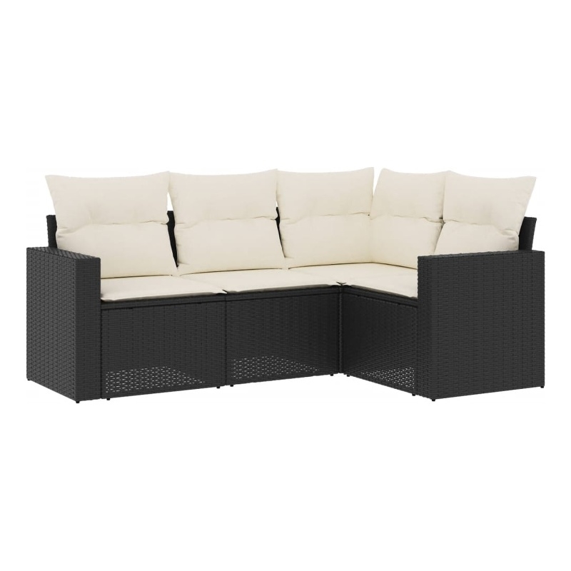 Afuera Living Contemporary 4 Piece Poly Rattan Sofa Set in Black/Cream