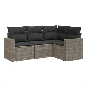 Afuera Living Contemporary Synthetic Poly Rattan 4 Piece  Sofa Set in Gray