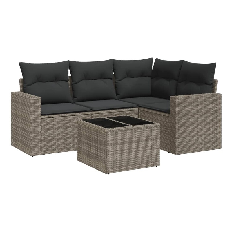 Afuera Living Contemporary 5 Piece Poly Rattan Large Sofa Set in Gray