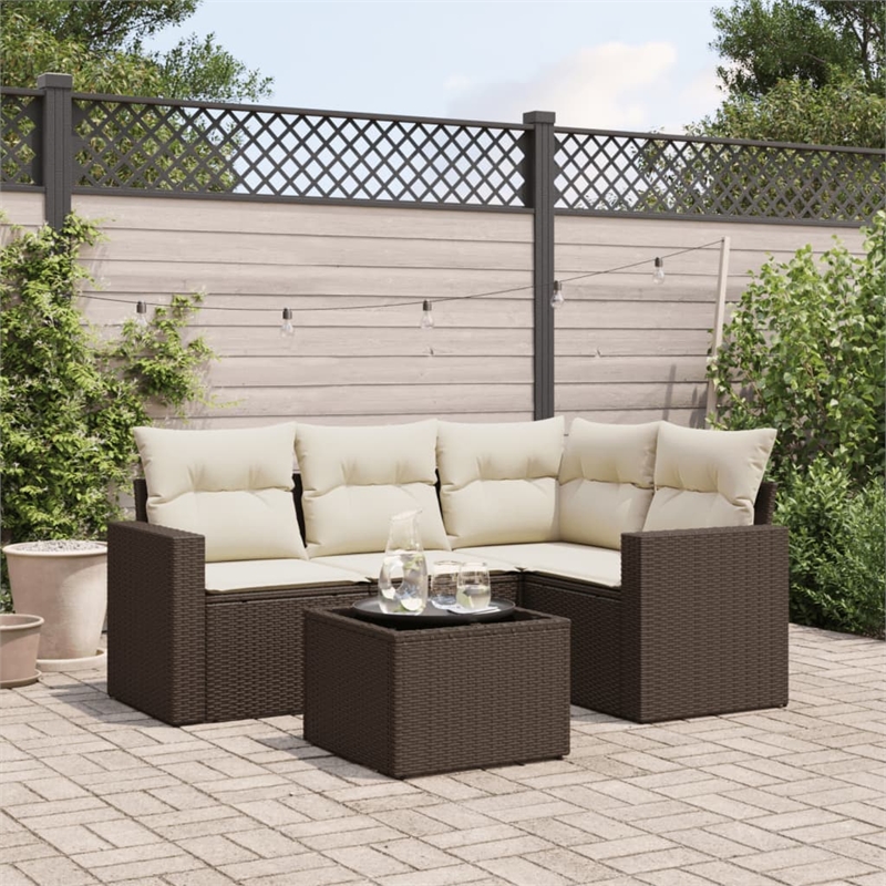 Afuera Living Contemporary Synthetic Poly Rattan 5 Piece Small Sofa Set in Brown
