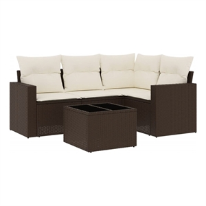 Afuera Living Contemporary Synthetic Poly Rattan 5 Piece Small Sofa Set in Brown