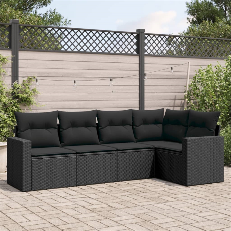 Afuera Living Contemporary 5 Piece Poly Rattan Sofa Set in Black