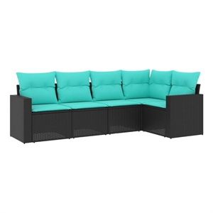 Afuera Living Contemporary 5 Piece Poly Rattan Sofa Set in Black