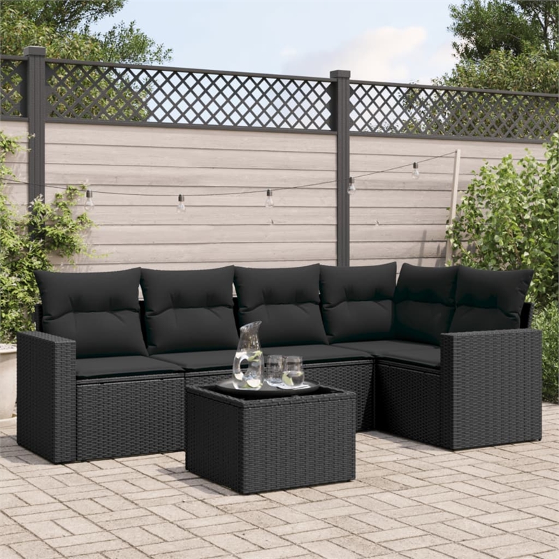 Afuera Living Contemporary 6 Piece Poly Rattan Small Sofa Set in Black