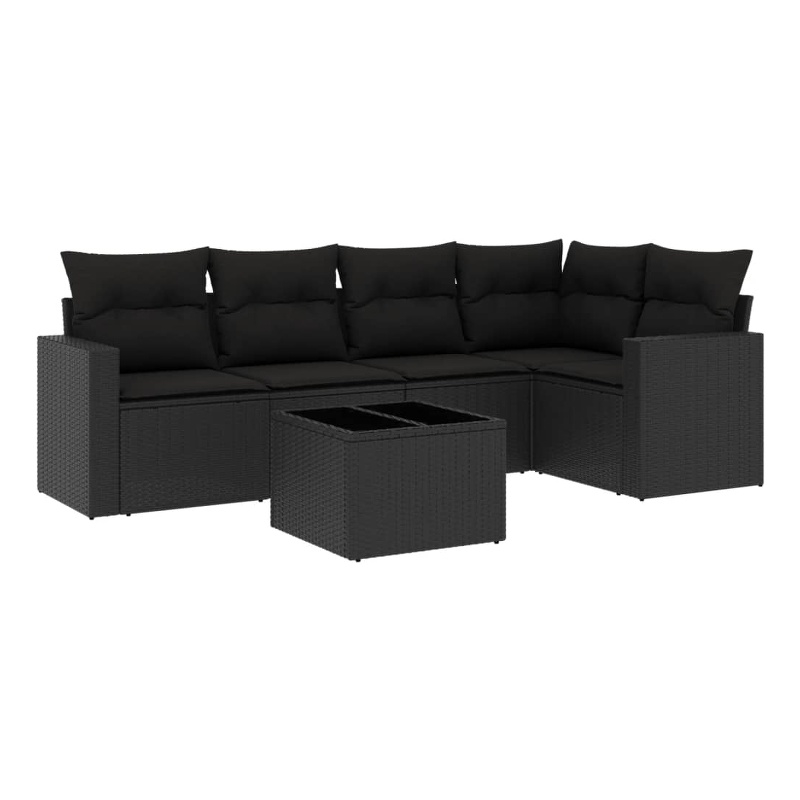 Afuera Living Contemporary 6 Piece Poly Rattan Small Sofa Set in Black