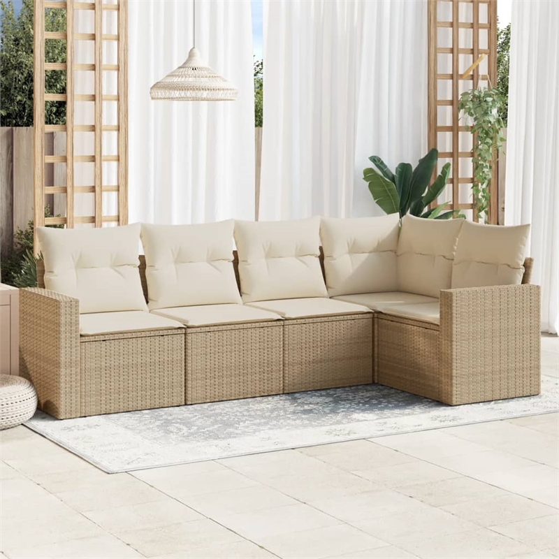 Afuera Living Contemporary Synthetic Poly Rattan 5 Piece  Sofa Set in Beige