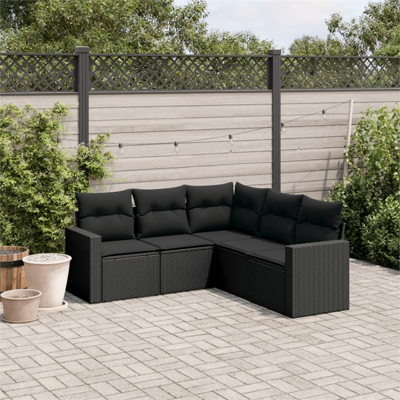 Afuera Living Contemporary 5 Piece Poly Rattan Sofa Set in Black