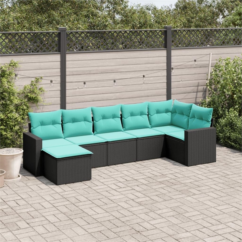 Afuera Living Contemporary 7 Piece Poly Rattan Sofa Set in Black
