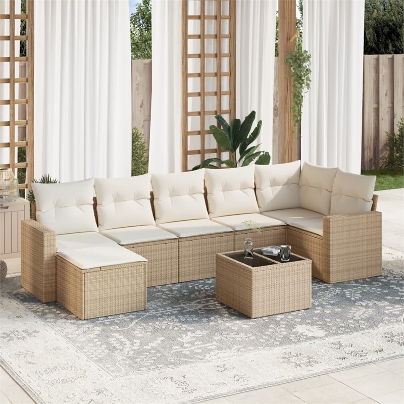 Afuera Living Contemporary 8 Piece Poly Rattan Small Patio Sofa Set
