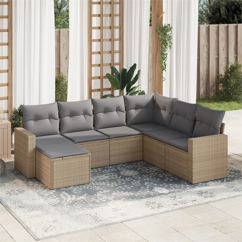 Afuera Living Contemporary 7 Piece Poly Rattan Sofa Set in Gray/Beige